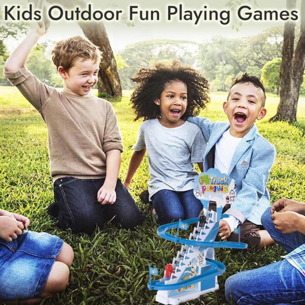 ARSUK Penguin Race Game Toy Playful Musical Roller Coaster Track Playset with Music & LED Flashing Lights On/Off Button for Toddlers and Kids Gift